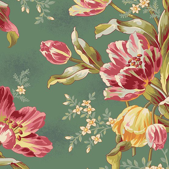 Eucalyptus Grandes Fleurs fond vert "Lady Tulip" Edyta Sitar - Carole Quilting