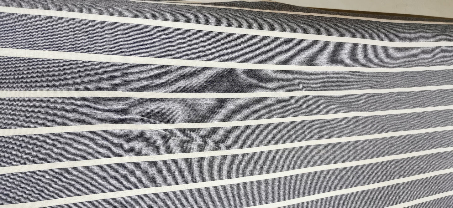 Jersey de coton fin blanc larges rayures en bleu marine