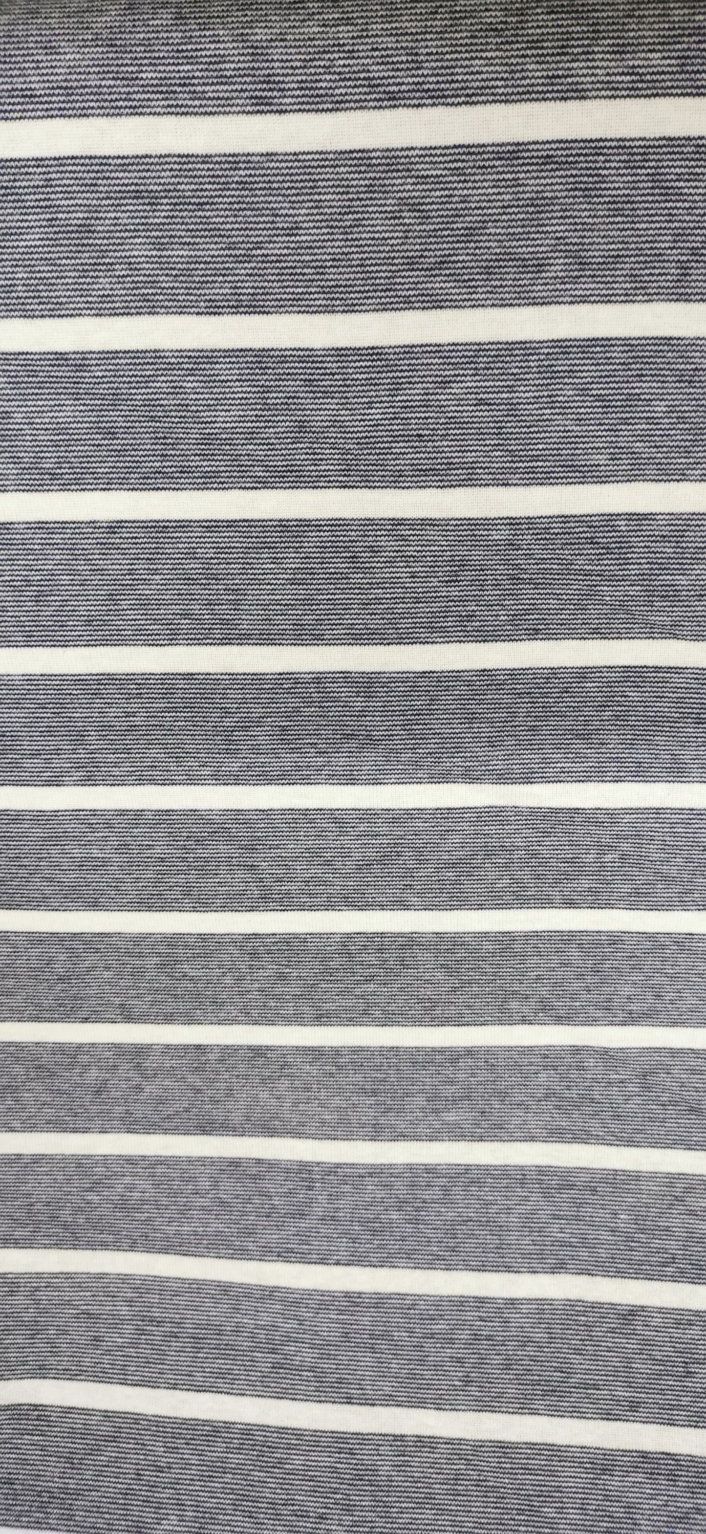 Jersey de coton fin blanc larges rayures en bleu marine