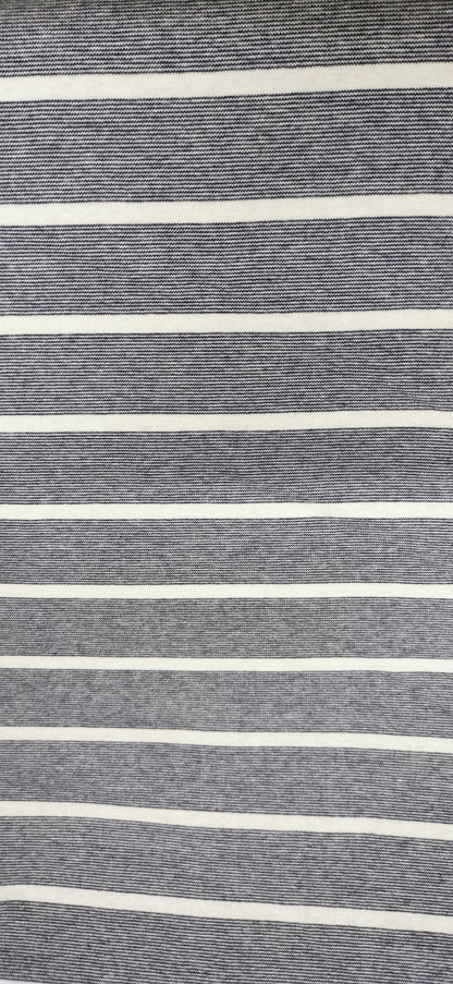 Jersey de coton fin blanc larges rayures en bleu marine