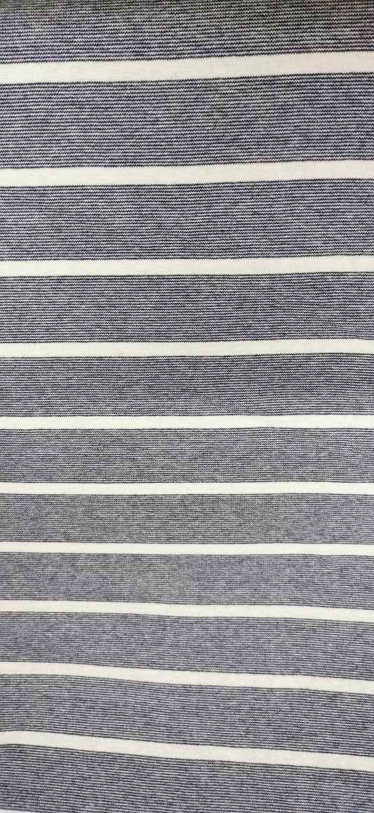 Jersey de coton fin blanc larges rayures en bleu marine