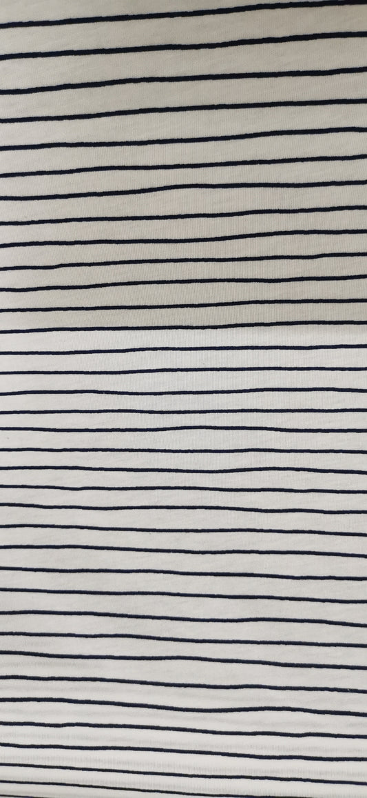 Jersey de coton fin blanc rayé bleu marine